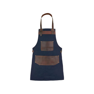 Delantal Clásico de Lona Azul Marino con Bolsillos de Cuero y Correas Ajustables para Cocina y Trabajo - Product Image 1