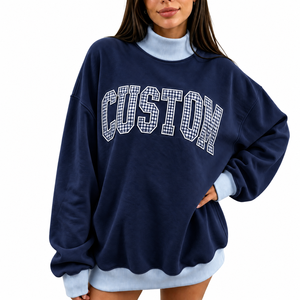 Sudadera Oversize Verde Personalizada con Cuello Alto para Mujer, Manga Larga, Tejida, con Estampado de Letras, Hombros Caídos, Top Casual de Otoño - Product Image 2