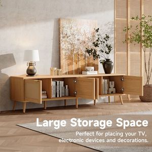 Soporte de TV Moderno de 70 Pulgadas con Puertas de Ratán, Centro de Entretenimiento con Orificios para Cables y Espacio de Almacenamiento para Televisores de hasta 80 Pulgadas - Product Image 5