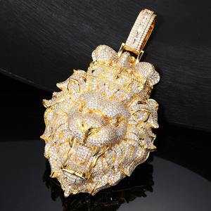 Pendentif Tête de Lion Moissanite Iced Out Plaqué Or 18K, Breloque Hip Hop, Idéal pour Homme, Port Quotidien, Cadeau pour Amoureux - Product Image 1
