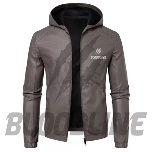 BLOODLINE Men's Black PU <b>Leather</b> Hooded <b>Jacket</b> Slim Fit Moto Biker Style Zipper Closure Autumn Wear - Product Image 5