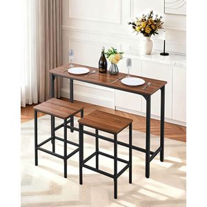 Set di tavoli da bar da 47 pollici, 3 pezzi, tavolo da bar e sedie con design a bordo arrotondato, tavolo da pub rettangolare e due sgabelli, set di mobili - Product Image 2