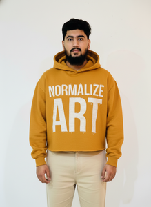 Mustard <b>Men's</b> Oversized Hoodie 100% Cotton French Terry Casual Hooded Sweatshirt Autumn Style White Print Front Logo - Product Image 6