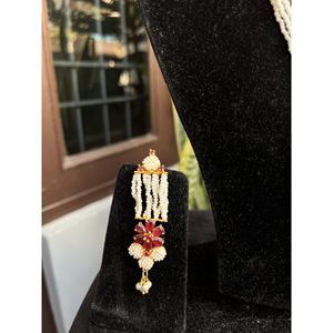 Collier long fait main pour femme, style ethnique traditionnel indien Mores Jaal Puwai, avec perles à base de laiton plaqué or et pierre rose, pour soirée - Product Image 2