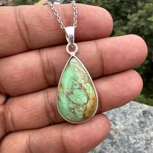 Pendentif artisanal en argent sterling avec variscite australienne en forme de goutte, serti clos, bijou de fiançailles vintage, plaqué argent/or - Product Image 5