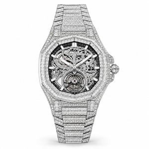 Montre de luxe pour femme en or et diamants, boîtier polygonal, cadran bleu, affichage analogique de la date, mouvement à quartz - Product Image 6