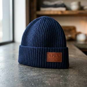 Men's Navy <b>Blue</b> Ribbed <b>Beanie</b> Hat Knit Cuffed Winter Cap Streetwear Unisex Custom Logo Wholesale Fashion - Product Image 5