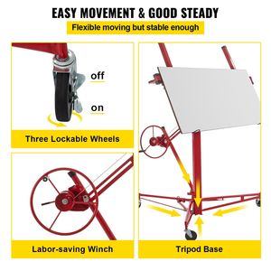 Sollevatore a rulli per cartongesso da 11 piedi, capacità di carico 150 libbre, strumento per sollevamento pannelli da costruzione, in acciaio - Product Image 4