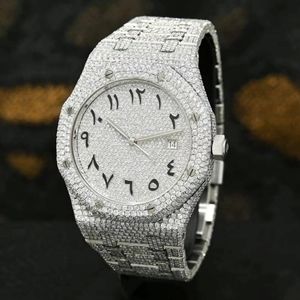 Buss Luxury White <b>Arabic</b> Numbers Automatic Movement Stainless Steel 20mm Analog <b>Watches</b> Hiphop VVS Moissanite Waterproof Diamond - Product Image 1