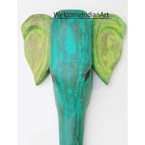 Escultura de cabeza de elefante de madera pintada vintage modelo 1 - Product Image 5