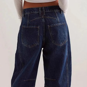 Jeans de Cintura Alta para Mujer al por Mayor, de Algodón y Mezclilla, Estilo Casual Retro con Estampado, Decorados con Botones y Lavado Oscuro - Product Image 3
