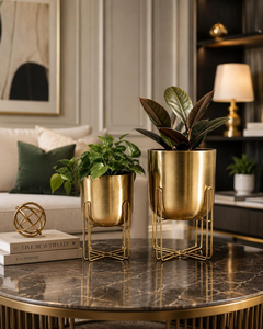 Macetas Modernas de Metal Dorado con Soportes de Alambre Negro, Juego de 2 Macetas Decorativas para Interiores, para Sala de Estar, Oficina, Dormitorio - Product Image 3