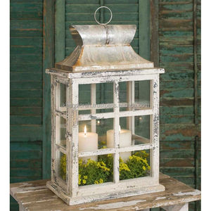 Farol de Madera Estilo Vintage Moderno con Diseño de Ventana, Hecho a Mano con Grabado Impreso, Decoración para el Hogar, Bodas al Aire Libre, Navidad, Chimenea - Product Image 1