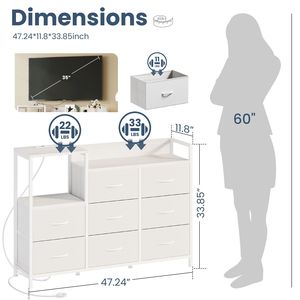 Commode moderne à 8 tiroirs avec prises électriques et étagères ouvertes pour chambre et salon, blanche - Product Image 3