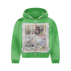 Sweat à capuche surdimensionné en coton épais délavé à l'acide pour homme, style streetwear, avec broderies et strass - Product Image 5