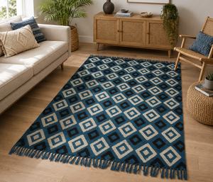 Alfombra Tejida a Mano de Algodón con Diseño Geométrico de Diamantes, Estilo Kilim, para Sala de Estar, Dormitorio, Alfombra de Oración, PET - Product Image 1