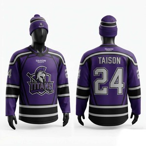 Maillot de hockey sur glace en polyester 240g de qualité supérieure, design à panneaux noir et blanc, logo personnalisé par transfert thermique, uniforme d'équipe anti-UV - Product Image 1