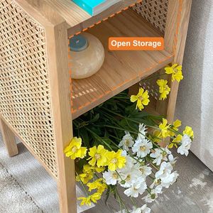 Comodino semicerchio in Rattan naturale comodino in legno massello comodino con scaffali aperti - Product Image 3