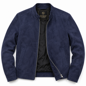 OEM Custom Avan Navy Blue <b>Suede</b> Waterproof Bomber <b>Jacket</b> Stand Collar Streetwear Zipper Closure Cotton Lining Men Winter - Product Image 1