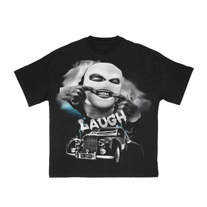 T-shirt noir à manches courtes pour homme avec impression photo visage rigolant et motif voiture, col rond, coupe classique, style streetwear décontracté, impression DTF - Product Image 1