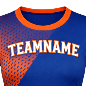 Camiseta de Fútbol Personalizada para Mujer, Azul y Naranja, con Estampado en Degradado, Manga Corta, Transpirable, de Secado Rápido, Uniforme para Equipo de Fútbol Femenino - Product Image 4