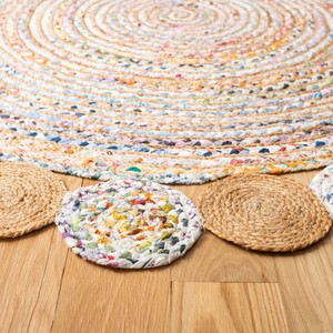 Alfombra Redonda Bohemia Hecha con Hilos Reciclados, Trenzada, de Pelo Plano, con Respaldo de Yute Ecológico, para Sala de Estar - Product Image 2