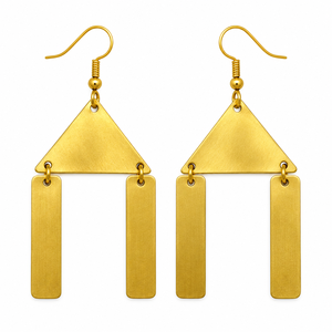 Boucles d'oreilles pendantes géométriques en laiton doré, design triangle et barre, bijoux minimalistes tendance, vente en gros - Product Image 1