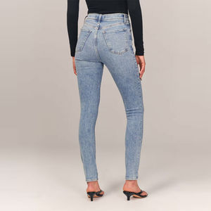 Jeans Ajustados Personalizados de Marca Privada para Mujer, Jeans de Mezclilla Azul de Cintura Alta, Pantalones Ajustados Elásticos, Transpirables, OEM - Product Image 2