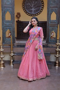 Latest Traditional Lehenga Set Floral Print <b>Saree</b> <b>Blouse</b> Net Dupatta Embroidered Indian Wedding Outfit for Women Fancy Wear - Product Image 3