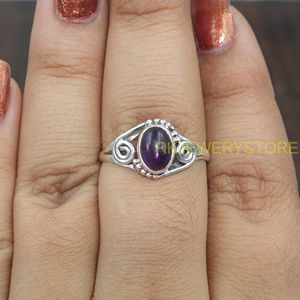 Bague en argent sterling 925 avec améthyste naturelle, cabochon ovale, cristal violet, faite à la main, pour femme, bijou de naissance - Product Image 5