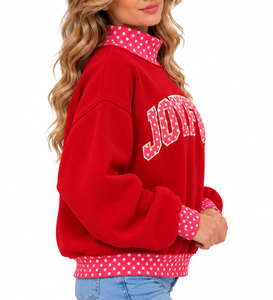 Sudadera navideña personalizada al por mayor para mujer, con cuello simulado, apliques de cristal, bordado, de algodón, de manga larga, estilo oversize - Product Image 2