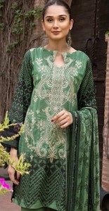 QJ Impex, el traje más vendido de Salwar Kameez indio pakistaní con diseño de césped bordado, camisa de manga larga con bordado de cuello - Product Image 3