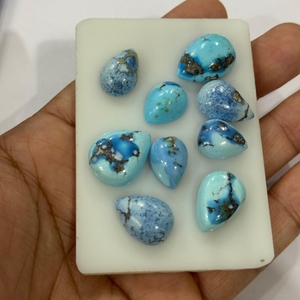 Cabochons en turquoise naturelle Golden Hill, forme poire, dos plat et lisse, bleu pastel, 2-10 carats, turquoise du Kazakhstan non traitée - Product Image 6