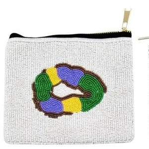 Petits porte-monnaie faits à la main pour femmes Designer exclusif Style Festival Mardi Gras entièrement perlé avec fermeture à glissière doux pour les filles - Product Image 1
