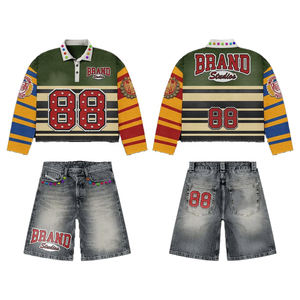 Custom Logo Printed Set Casual 100% Cotton Plaid <b>Washed</b> <b>Flannel</b> Set Hot Fixed Rhinestones Wholesale - Product Image 5