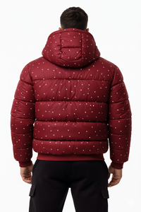 Blouson matelassé à capuche bordeaux pour homme – Manteau d'hiver léger style streetwear décontracté et chaud – Vente en gros - Product Image 2