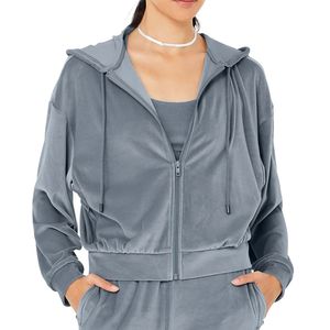 Survêtement en velours pour femme sur mesure, ensemble de jogging de luxe en velours deux pièces, sweat à capuche zippé et pantalon, vêtements de sport confortables et tendance - Product Image 6