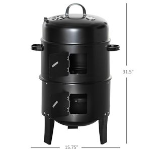 Grill Affumicatore Verticale a Carbone 3 in 1 con 2 Aree di Cottura e Termometro per Cucine Esterne, Barbecue da Campeggio - Product Image 3