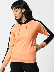 Sudadera con Capucha Naranja para Mujer con Rayas Blancas y Negras, Manga Larga, Informal, Tejida, Transpirable, Diseño Sólido - Product Image 6