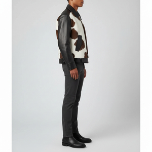 Chaqueta Bomber de Cuero Genuino para Hombre con Parches de Piel de Vaca, Cuello Camisero, Cierre de Cremallera, Estilo Motociclista, Corte Ajustado para Invierno - Product Image 3