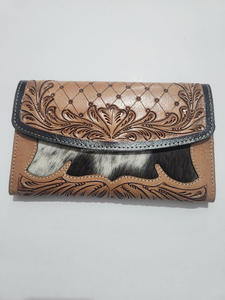 Cartera tallada a mano, funda de teléfono de embrague, elegante cuero genuino, pelo en piel de vaca, billetera multiusos, carteras de cuero occidental - Product Image 3