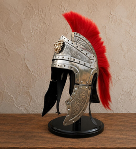 Casque de Centurion Romain en Métal avec Plume Rouge, Réplique Historique de Casque de Guerrier Ancien, Décoratif et de Collection - Product Image 4
