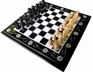 Plateau de table d'échecs en marbre noir avec motif d'échecs, table basse, meilleur fournisseur en gros de tables d'échecs et de jeux d'échecs avec pièces - Product Image 3