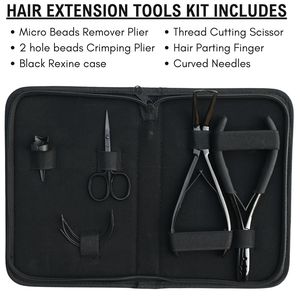 Hair Extension <b>Tools</b> <b>Kit</b> Microbeads 2 Hole Crimping Remover Plier Scissor Parting Finger Curved Needle Case Accessories Set - Product Image 2