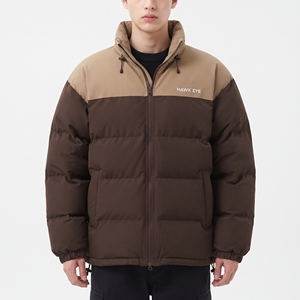 Blouson matelassé HAWK EYE pour homme, marron, à blocs de couleur, col montant, fermeture éclair, coupe-vent, manteau d'hiver décontracté, rembourrage épais - Product Image 4