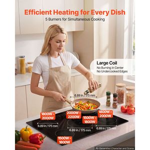 Piano Cottura a Induzione da 30 Pollici, 5 Fuochi, Fornello Elettrico da Incasso 220V 9200W, Bruciatore a Induzione Intelligente per Cucina con 9 Livelli di Potenza e Display LED - Product Image 2