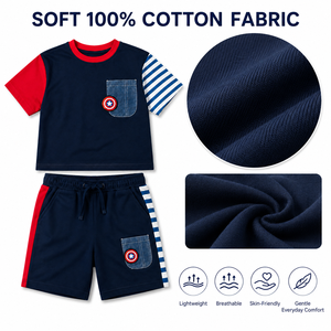 Ensemble T-shirt à manches longues et short Foxcotton Club pour homme – Couleur personnalisable, tenue décontractée d'été, col rond, 100 % coton tricoté - Product Image 3