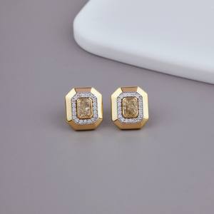 Luxury Geometric Diamond Earrings 925 <b>Silver</b> Halo <b>Stud</b> Earrings Wedding Jewelry - Product Image 2
