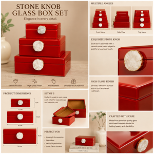 Coffret de rangement pour bijoux en verre rouge rubis avec bouton en pierre naturelle, finition brillante, pour souvenirs décoratifs et organisation de la vanité - Product Image 4