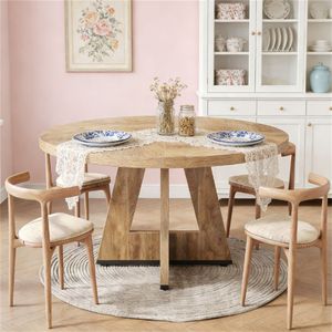 Tavolo da Pranzo in Legno Stile Rustico, Tavolo Rotondo da Cucina per Soggiorno e Tavolino da Caffè per Sala da Pranzo - Product Image 3